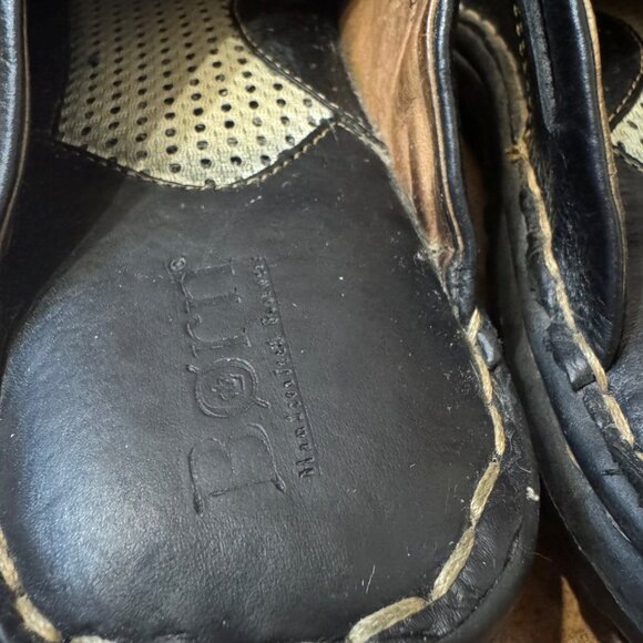 Born Tasseled Black Leather Slip On Clog Shoes - Picture 6 of 9